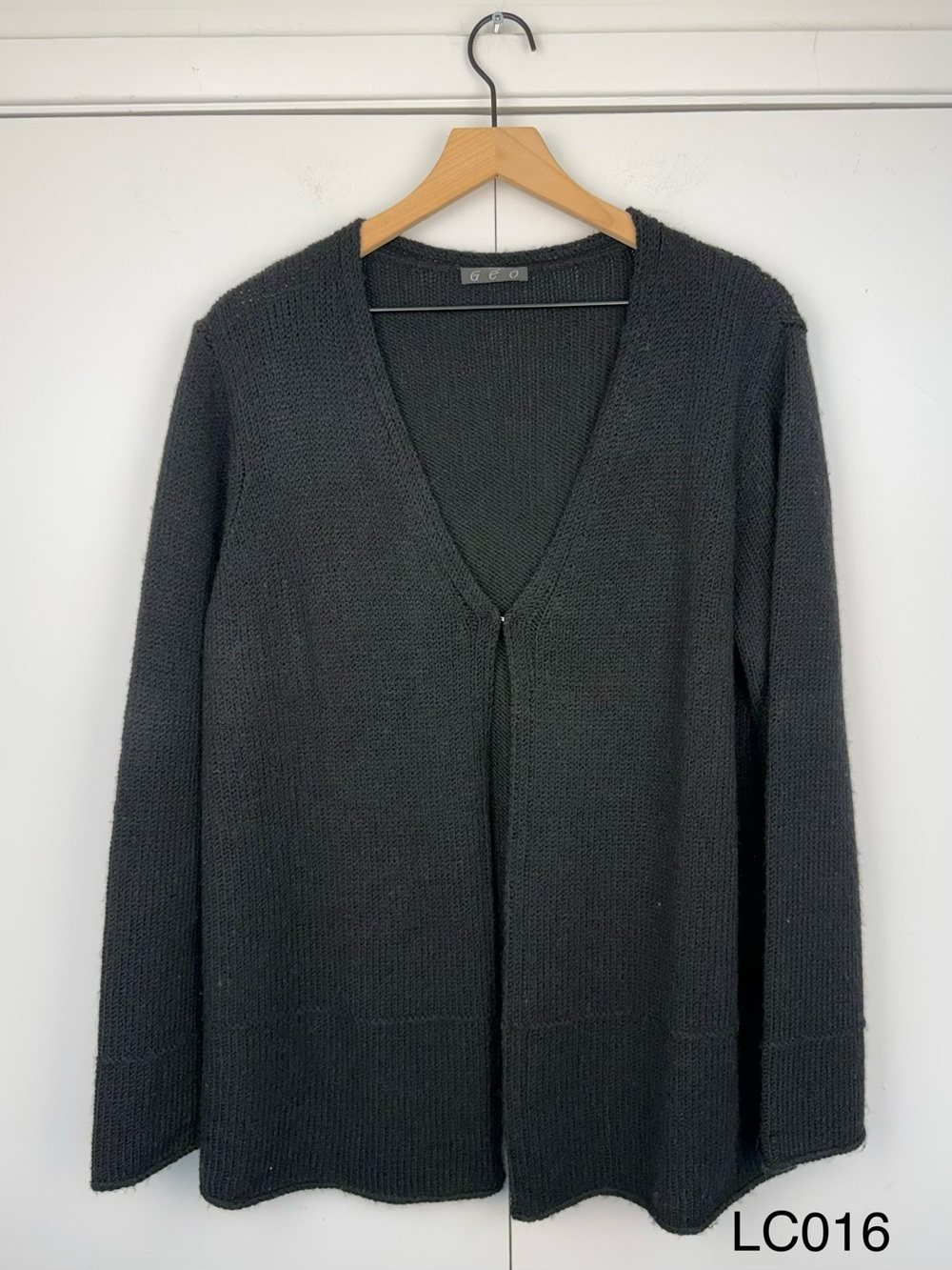 Vintage GEO Black Oversized V Neck Knit Cardigan